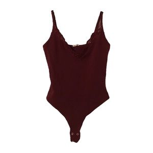 Garage Maroon Bodysuit With Lace Details